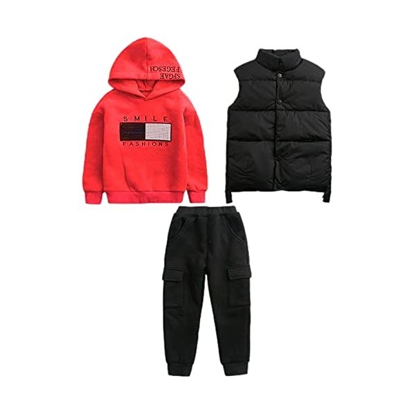 amropi Garçon Survêtement Sweat à Capuche et Gilet Haut et Pantalon 3 Pièces Vêtements Ensemble Kaki Noir, 3-4 Jahre