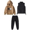 amropi Garçon Survêtement Sweat à Capuche et Gilet Haut et Pantalon 3 Pièces Vêtements Ensemble Kaki Noir, 3-4 Jahre