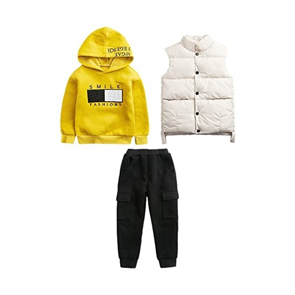 amropi Garçon Survêtement Sweat à Capuche et Gilet Haut et Pantalon 3 Pièces Vêtements Ensemble Kaki Noir, 3-4 Jahre