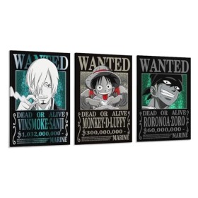 Poster One Piece Wanted Zoro Sanji Luffy - Impression sur toile - Affiches dœuvres dart - Esthétique - 20 x 30 cm