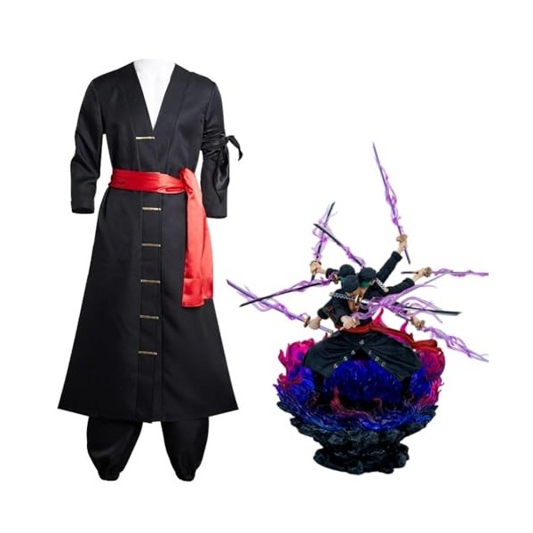 Jiumaocleu Roronoa Zoro Cosplay Costume Tenue et figurine Zoro 39 cm Modèles Combinaison après 2 ans Wano Country Zorro Noir 