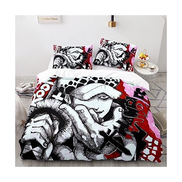 ONE PIECE Trafalgar·Law Anime ensembles de literie dessin animé 3D imprimé Polyester tissu 1 housse de couette + 1/2 taie do