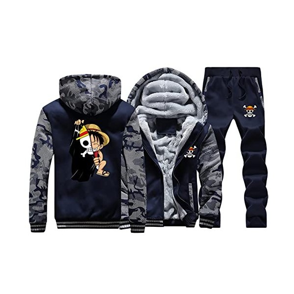Drôle Hommes Survêtement Anime One Piece Luffy Sweats À Capuche et Pantalons 2 Pièces Ensemble Épaisseur Fermeture Éclair Ves