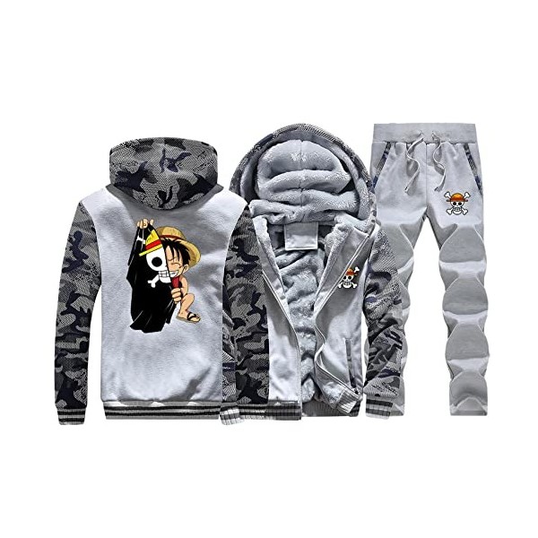 Drôle Hommes Survêtement Anime One Piece Luffy Sweats À Capuche et Pantalons 2 Pièces Ensemble Épaisseur Fermeture Éclair Ves