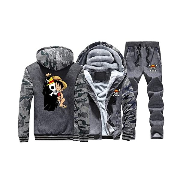 Drôle Hommes Survêtement Anime One Piece Luffy Sweats À Capuche et Pantalons 2 Pièces Ensemble Épaisseur Fermeture Éclair Ves