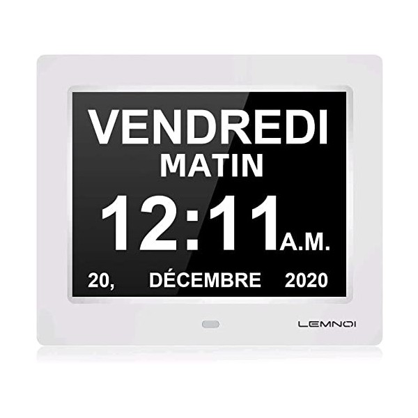 LEMNOI 8" Pouce LCD Horloge Numérique Calendrier N11 avec Date Jour Et Heure Horloge Non-Abrégée Auto Dimming 8 Langues HD Di