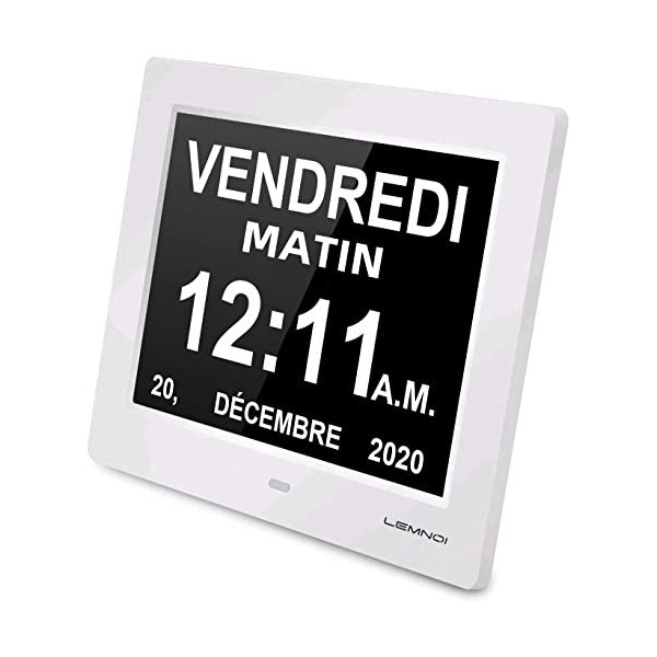 LEMNOI 8" Pouce LCD Horloge Numérique Calendrier N11 avec Date Jour Et Heure Horloge Non-Abrégée Auto Dimming 8 Langues HD Di