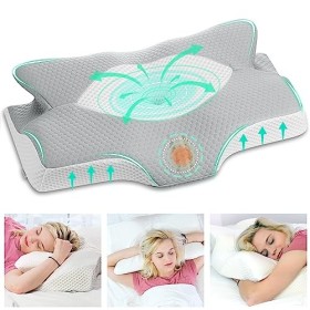 Elviros Oreillers à Mémoire de Forme, Oreillers Ergonomiques pour la Nuque, Oreiller Ergonomique Forme Orthopédique Anti Doul
