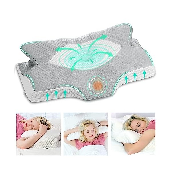 Elviros Oreillers à Mémoire de Forme, Oreillers Ergonomiques pour la Nuque, Oreiller Ergonomique Forme Orthopédique Anti Doul