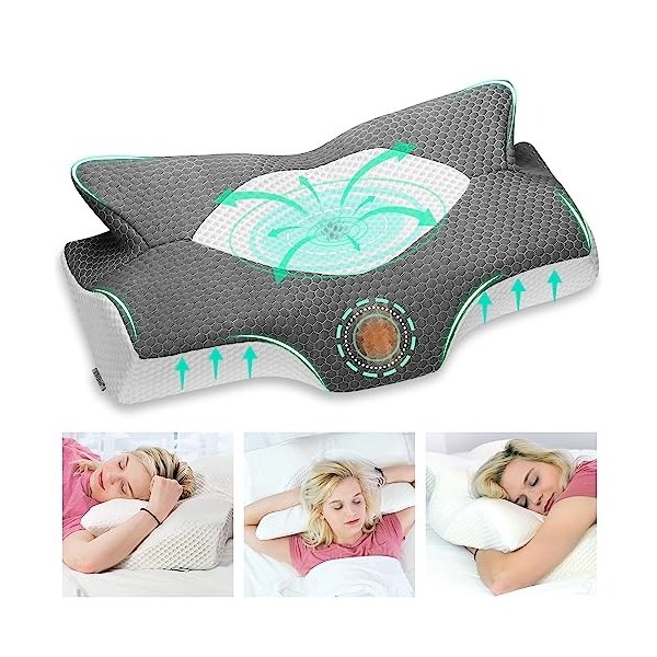 Elviros Oreillers à Mémoire de Forme, Oreillers Ergonomiques pour la Nuque, Oreiller Ergonomique Forme Orthopédique Anti Doul