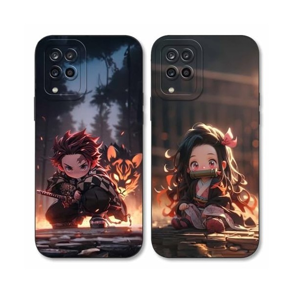 LYUBFDC 2 Pièces Coque pour Samsung Galaxy A12 4G 6.5, avec Anime Motif Demon Slayer Kamado Nezuko Tanjirou Manga Antichoc 