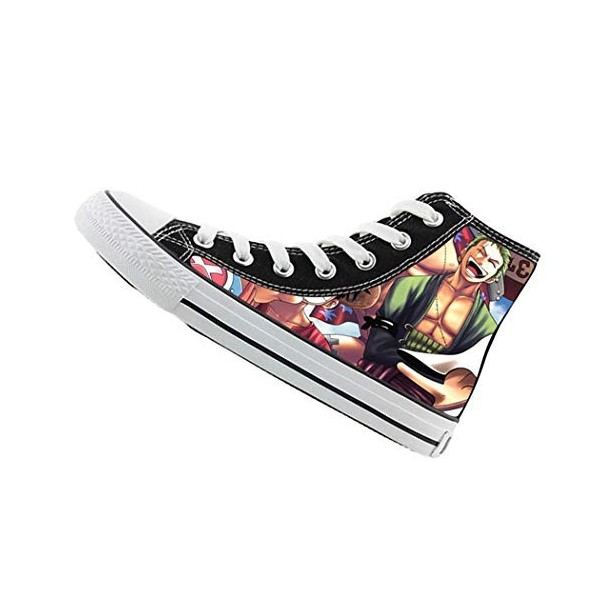 WANHONGYUE One Piece Anime Unisexe Baskets Montantes à Lacets Baskets Hautes Canvas Sneakers Bottines Mode 35 EU Noir / 13