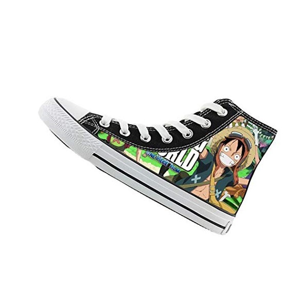 WANHONGYUE One Piece Anime Unisexe Baskets Montantes à Lacets Baskets Hautes Canvas Sneakers Bottines Mode 35 EU Noir / 13