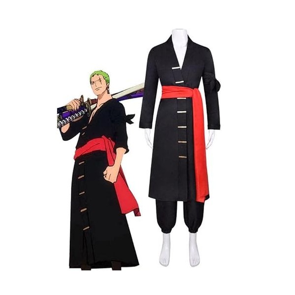 One Piece Roronoa Zoro Cosplay Costume Anime Vêtements Homme Noir Tenue Complète