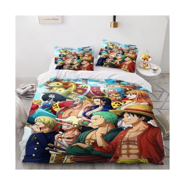 KAZIO Housse De Couette 220x240cm - One Piece Cosplay Parure De Lit avec Fermeture Éclair, Parure Housse Couette en Microfibr