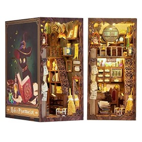 Cutefun DIY Book Nook Kit Maison de Poupées Miniatures Nook Nook Puzzle 3D Livre Bois Serre-Livres dart avec Lumière LED Mag
