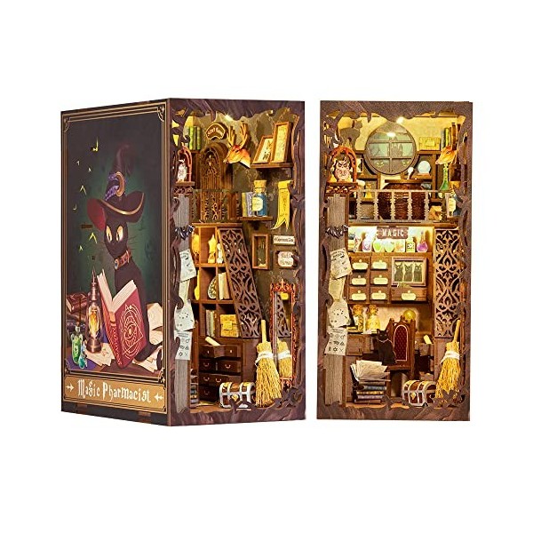 Cutefun DIY Book Nook Kit Maison de Poupées Miniatures Nook Nook Puzzle 3D Livre Bois Serre-Livres dart avec Lumière LED Mag