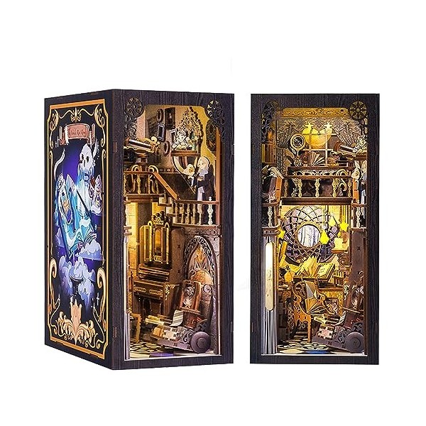 Cutefun DIY Book Nook Kit Maison de Poupées Miniatures Nook Nook Puzzle 3D Livre Bois Serre-Livres dart avec Lumière LED Mag