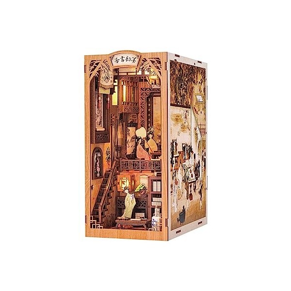 Cutefun DIY Book Nook Kit Maison de Poupées Miniatures Nook Nook Puzzle 3D Livre Bois Serre-Livres dart avec Lumière LED Mag