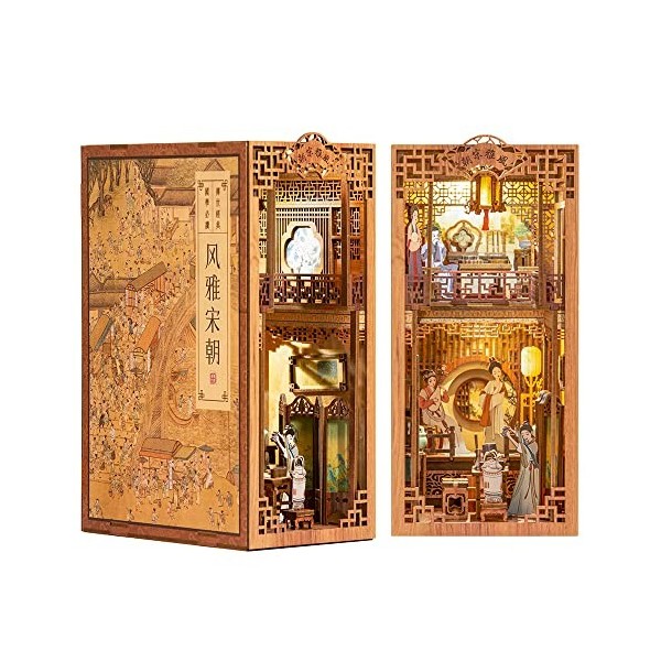 Cutefun DIY Book Nook Kit Maison de Poupées Miniatures Nook Nook Puzzle 3D Livre Bois Serre-Livres dart avec Lumière LED Mag