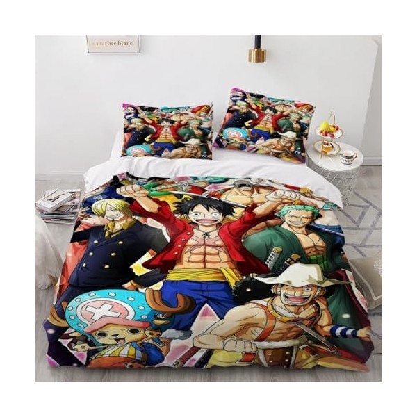 KAZIO Housse De Couette 220x240cm - One Piece Poster Parure De Lit avec Fermeture Éclair, Parure Housse Couette en Microfibre