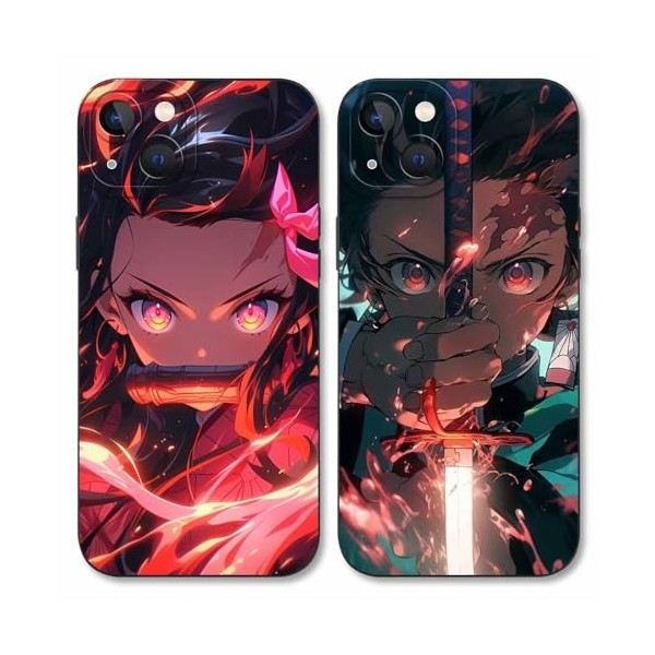 LYUBFDC 2 Pièces Coque pour Apple iPhone 15 6.1, avec Anime Motif Demon Slayer Kamado Nezuko Tanjirou Manga Antichoc TPU Si