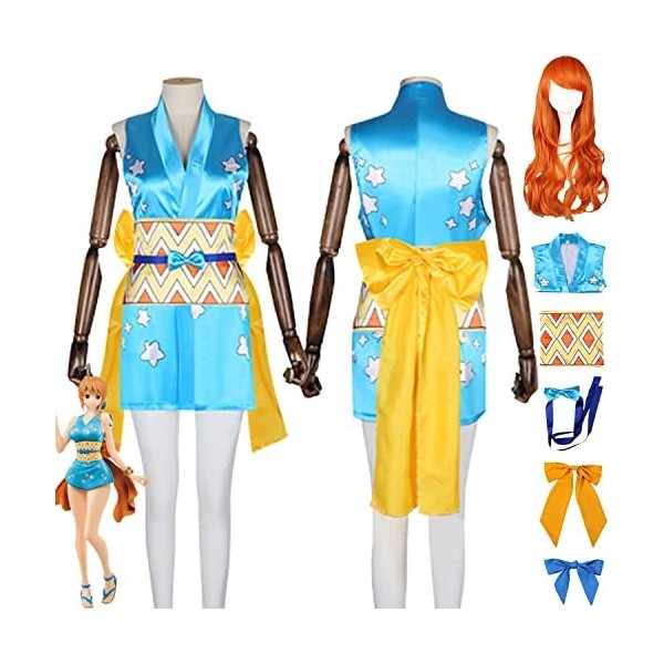 Anime One Piece Wano Country Nami Cosplay Costume Outfit Jeu de rôle Uniforme Robes Perruque Coiffe Ensemble complet Hallowee