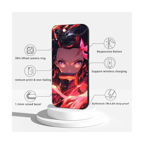 LYUBFDC 2 Pièces Coque pour Apple iPhone 15 6.1, avec Anime Motif Demon Slayer Kamado Nezuko Tanjirou Manga Antichoc TPU Si