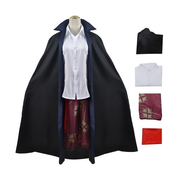 YEAJION Shanks Déguisement Homme Cosplay Capitaine Pirate Shanks Anime Outfit Chemise Pantalon et Cape pour Adulte Dress up H