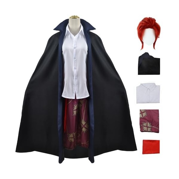 YEAJION Shanks Déguisement Homme Cosplay Capitaine Pirate Shanks Anime Outfit Chemise Pantalon et Cape pour Adulte Dress up H