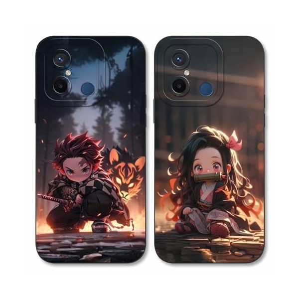 2 Pièces Coque pour Xiaomi Redmi 12C 4G/11A 4G 6.71, avec Anime motif Demon Slayer Kamado Nezuko Tanjirou Manga Antichoc TP