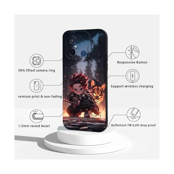 2 Pièces Coque pour Xiaomi Redmi 12C 4G/11A 4G 6.71, avec Anime motif Demon Slayer Kamado Nezuko Tanjirou Manga Antichoc TP