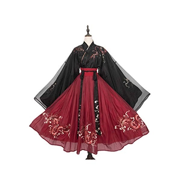 Dittzz Robe chinoise en chanvre pour femme - Vêtements de tang - Costume traditionnel chinois - Broderie - Hanfu - Robe pour 