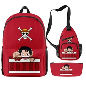 WANHONGYUE One Piece Anime Sacs portés Dos Set de Sac Scolaire Sac à Dos + Sac Poitrine + Trousse / 22