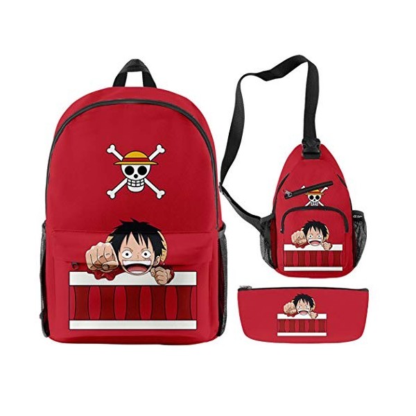 WANHONGYUE One Piece Anime Sacs portés Dos Set de Sac Scolaire Sac à Dos + Sac Poitrine + Trousse / 22