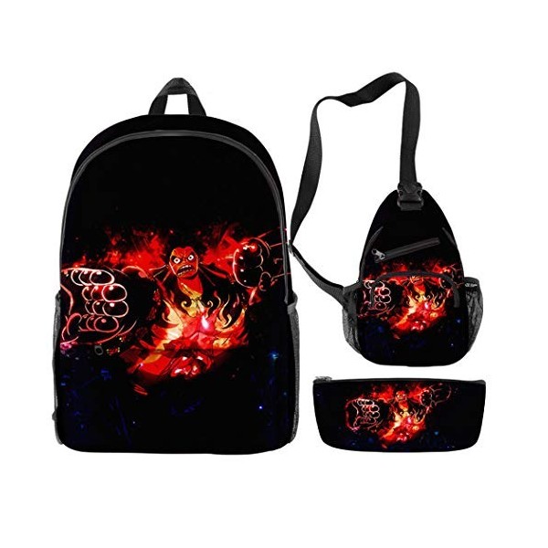 WANHONGYUE One Piece Anime Sacs portés Dos Set de Sac Scolaire Sac à Dos + Sac Poitrine + Trousse / 22