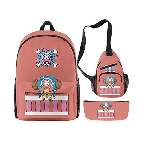 WANHONGYUE One Piece Anime Sacs portés Dos Set de Sac Scolaire Sac à Dos + Sac Poitrine + Trousse / 22