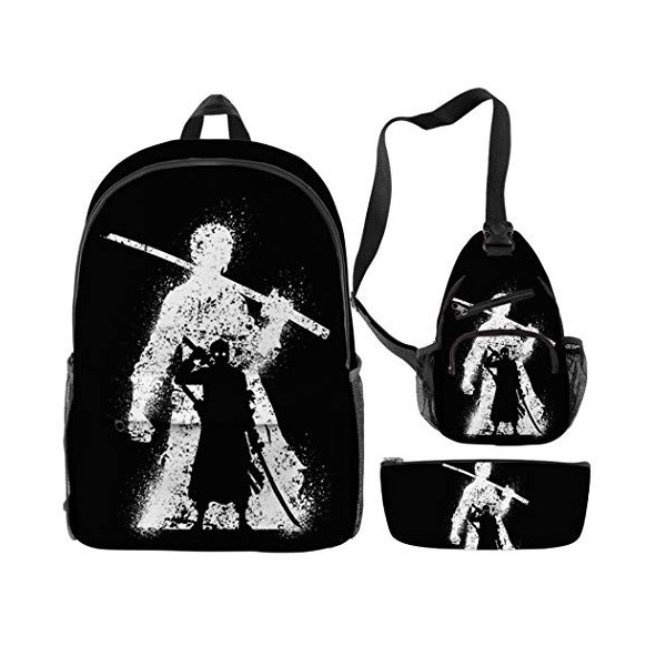 WANHONGYUE One Piece Anime Sacs portés Dos Set de Sac Scolaire Sac à Dos + Sac Poitrine + Trousse / 22