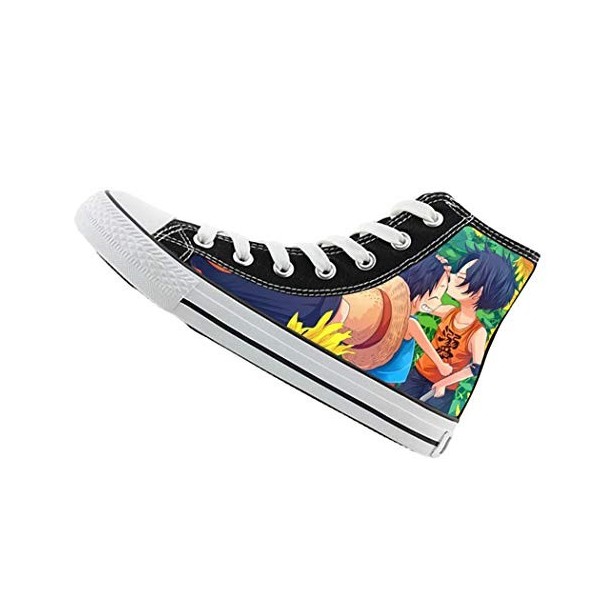 Cosstars One Piece Anime Unisexe Baskets Montantes à Lacets Baskets Hautes Canvas Sneakers Bottines Mode 39 1/3 EU Noir / 9