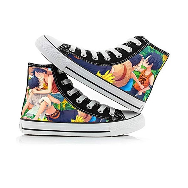 Cosstars One Piece Anime Unisexe Baskets Montantes à Lacets Baskets Hautes Canvas Sneakers Bottines Mode 39 1/3 EU Noir / 9