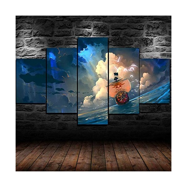 IIIUHU Impression sur Toile 5 Parties Tableau Tableaux One Piece The Thousand Sunny Anime Decoration Murale Photo Image Artis