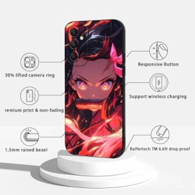 LYUBFDC 2 Pièces Coque pour Samsung Galaxy A34 5G 6.5, avec Anime Motif Demon Slayer Kamado Nezuko Tanjirou Manga Antichoc 