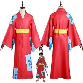 Anime One Piece Monkey D. Luffy Cosplay Costume Outfit, Wano Country Jeu de Rôle Kimono Uniforme Ensemble Complet Halloween C