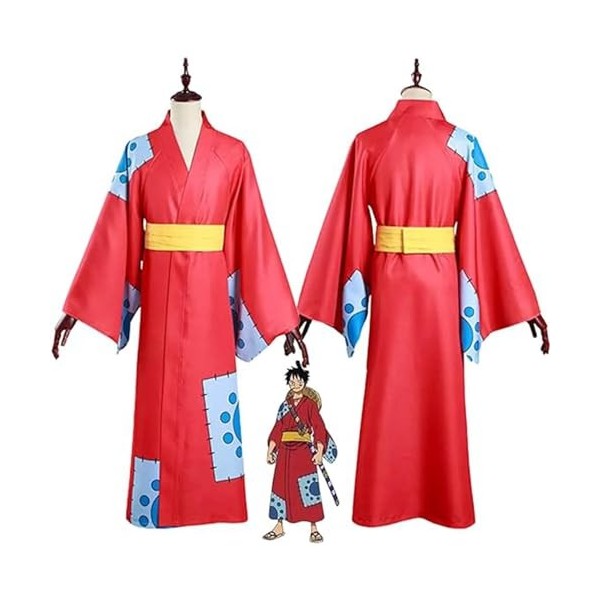Anime One Piece Monkey D. Luffy Cosplay Costume Outfit, Wano Country Jeu de Rôle Kimono Uniforme Ensemble Complet Halloween C