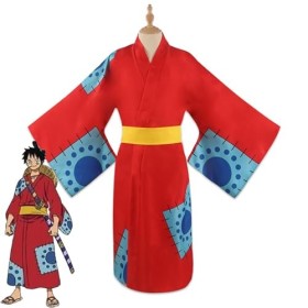 Anime One Piece Monkey D. Luffy Cosplay Costume Outfit, Wano Country Jeu de Rôle Kimono Uniforme Ensemble Complet Halloween C