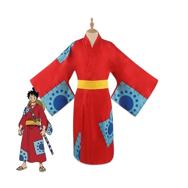 Anime One Piece Monkey D. Luffy Cosplay Costume Outfit, Wano Country Jeu de Rôle Kimono Uniforme Ensemble Complet Halloween C
