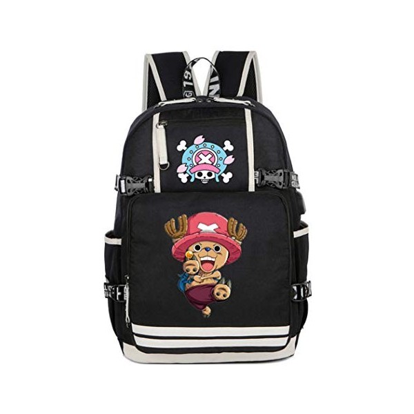 WANHONGYUE One Piece Tony Tony Chopper Anime Sac à Dos Cartable Knapsack Laptop Backpack avec USB Charging Port pour Étudiant