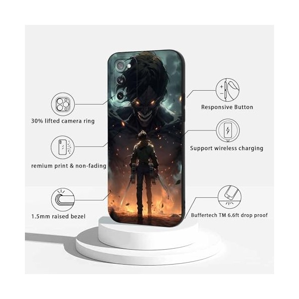 2 Pièces Coque pour Samsung Galaxy S20 FE 5G/S20 Lite/S20 Fan Edition 6.5, avec Anime motif Attack on Titan Manga Antichoc 