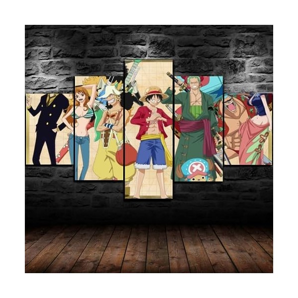 SIMORRA GUANGFAN - One Piece Monkey D. Luffy Affiche 224 Impression Sur Toile Intissée Tableau 5 Parties Hd Posters Image Tab