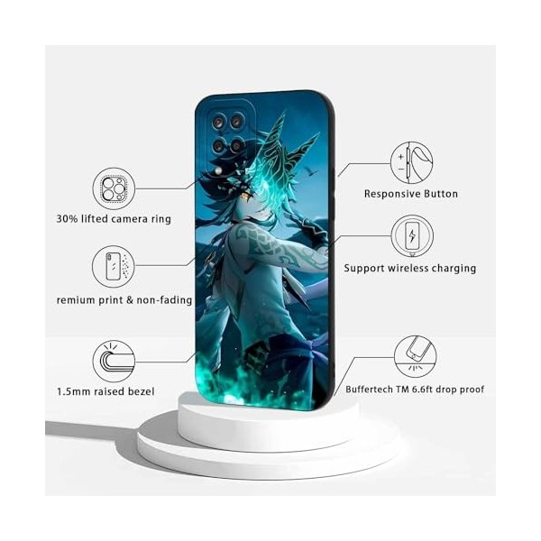 LYUBFDC 2 Pièces Coque pour Samsung Galaxy A12 4G 6.5, avec Anime Motif Genshin Impact Xiao Venti Manga Antichoc TPU Silico